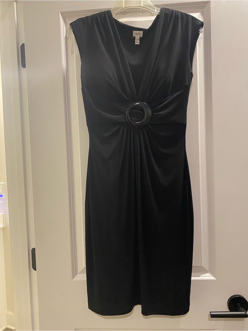 Cache Black Midi Dress with Front Ring Detail
